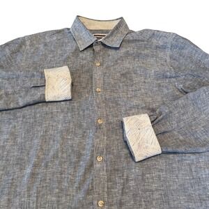 Johnston & Murphy Mens Blue Linen Cotton Blend Button Down Shirt Size M Turkey